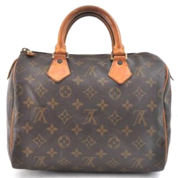 Vintage Louis Vuitton Speedy 25 Monogram Logo Satchel Boston Bag Brown Tan - Picture 3 of 16